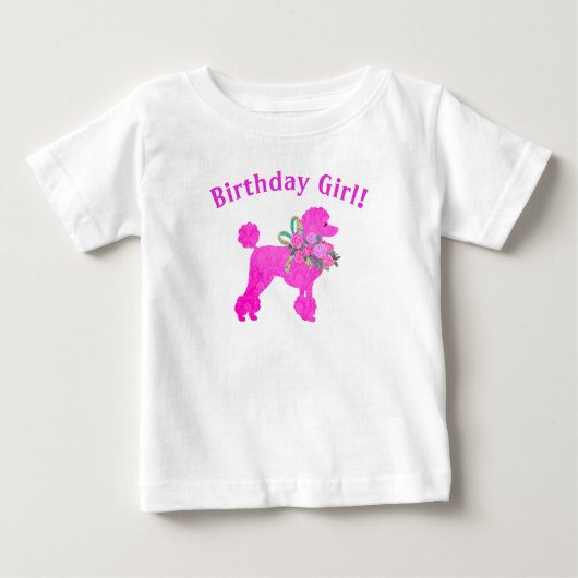 ピンクのプードル 誕生日 女の子 パーソナライズ Tシャツ (正面)