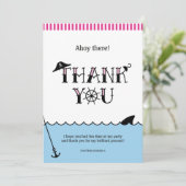 ピンクのプールの海賊パーティーはメッセージカード感謝していしています サンキューカード (スタンド正面)