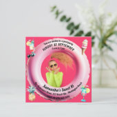 ピンクのプールパーティーのカクテル パイナップル スイート16 フォト 招待状 (スタンド正面)