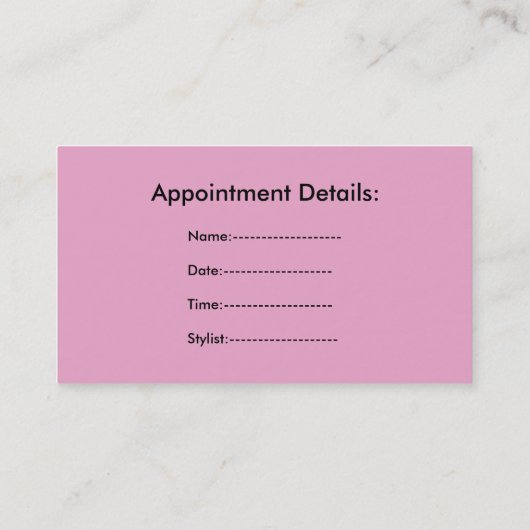 ピンクのヘアサロンカード(背面にアポイントメント付き) 予約カード (裏面)