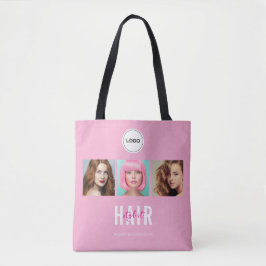 ピンクのヘアスタイリストフォトコラージュロゴ トートバッグ
