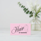 ピンクのヘアスタイリストQRコード  名刺 (スタンド正面)