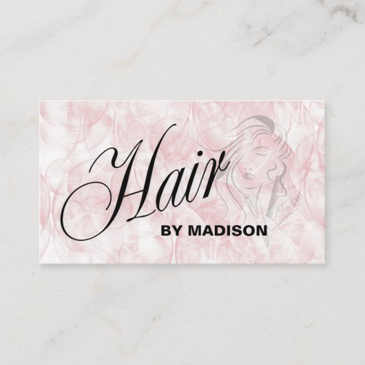 ピンクのヘアスタイリストQRコード 名刺 (正面)