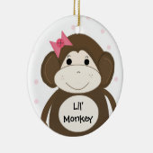 ピンクのヘアボウを持つサル セラミックオーナメント (右)
