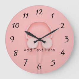 ピンクのヘッドフォン（ワイヤ付き） ラージ壁時計