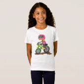 ピンクのヘルメットをかぶったバイク少女 Tシャツ (正面フル)