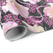 ピンクのヘレボアフラワーズベリー&リボンの黒 ラッピングペーパー (ロールコーナー)