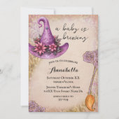 ピンクのベイビーウィッチ ハロウィンベイビーシャワー 招待状 (正面)