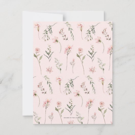 ピンクのベイビーガールシャワーワイルドフラワーの感謝カード サンキューカード (裏面)