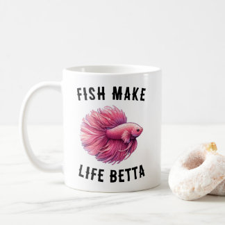 ピンクのベタのマグカップ - 魚は人生をよりベターにするギフト コーヒーマグカップ
