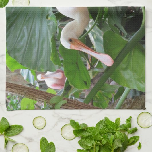 ピンクのベニヘラサギのエキゾチックな鳥の台所 キッチンタオル (折り畳み)