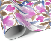 ピンクのベネチアンブルーとシダーの花の水彩 ラッピングペーパー (ロールコーナー)
