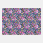 ピンクのベネチアンブルーのシダーの花の水彩画 ラッピングペーパーシート (正面3)