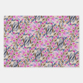 ピンクのベネチアンブルーのシダーの花の水彩画 ラッピングペーパーシート (正面)