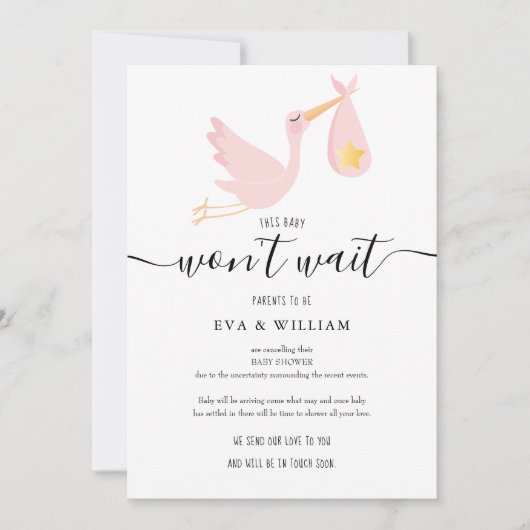 ピンクのベビモダンーシャワースプリンクキャンセルカード 招待状 (正面)