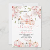 ピンクのベビーがブルーイング茶かぼちゃの秋赤ちゃんシャワー 招待状 (正面)