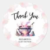 ピンクのベビーが赤ちゃんシャワーを醸造ありがとう ラウンドシール (正面)
