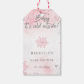 ピンクのベビーその寒い外の冬の赤ちゃんシャワー ギフトタグ (正面)