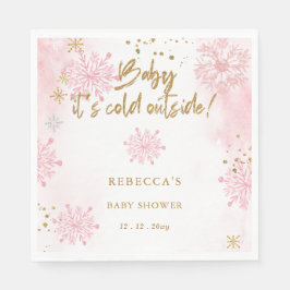 ピンクのベビーその寒い外の冬の赤ちゃんシャワー スタンダードランチョンナプキン