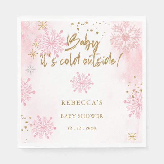 ピンクのベビーその寒い外の冬の赤ちゃんシャワー スタンダードランチョンナプキン (正面)