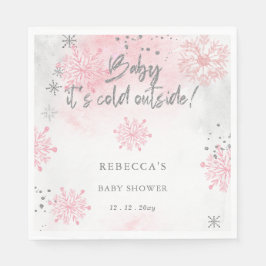ピンクのベビーその寒い外の冬の赤ちゃんシャワー スタンダードランチョンナプキン