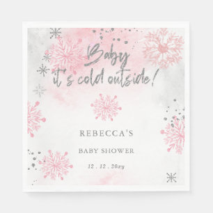 ピンクのベビーその寒い外の冬の赤ちゃんシャワー スタンダードランチョンナプキン