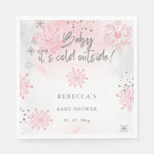 ピンクのベビーその寒い外の冬の赤ちゃんシャワー スタンダードランチョンナプキン (正面)