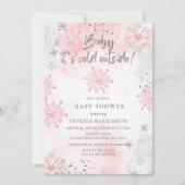 ピンクのベビーその寒い外の冬の赤ちゃんシャワー 招待状 (正面)