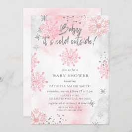 ピンクのベビーその寒い外の冬の赤ちゃんシャワー 招待状