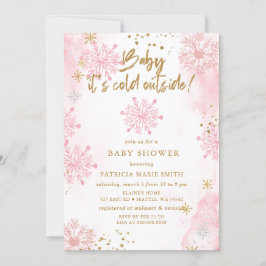 ピンクのベビーその寒い外の冬の赤ちゃんシャワー 招待状