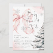 ピンクのベビーそれが寒い外の弓の女の子ベビーシャワー 招待状 (正面)