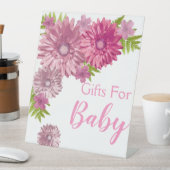 ピンクのベビーで開花ブランチのシャワーギフト 台座サイン (インサイチュ)