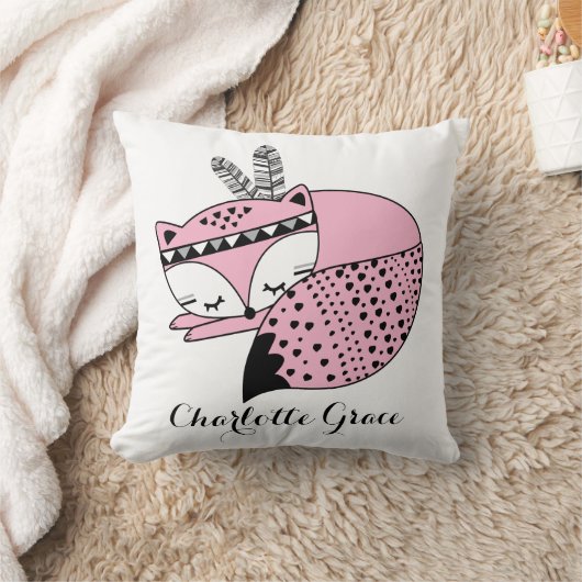 ピンクのベビーのキツネの種族の森林森林子供部屋のギフト クッション (ブランケット)