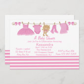 ピンクのベビーのクローズラインベビーシャワーの招待状 招待状 (正面/裏面)