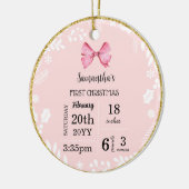 ピンクのベビーの初めてのクリスマスと写真 セラミックオーナメント (左)