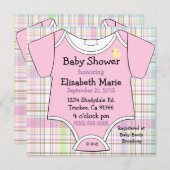 ピンクのベビーの用品類のシャワー 招待状 (正面/裏面)