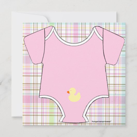 ピンクのベビーの用品類のシャワー 招待状 (裏面)