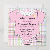ピンクのベビーの用品類のシャワー 招待状 (正面)