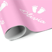 ピンクのベビーの足跡が紙を少女の名前で包む ラッピングペーパー (ロールコーナー)
