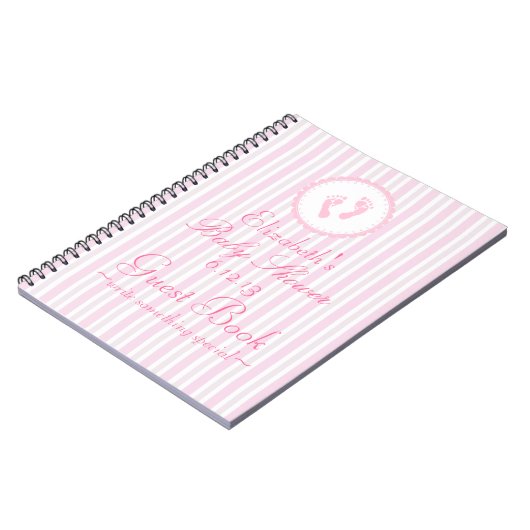 ピンクのベビーの足跡のベビーシャワーの来客名簿 ノートブック (左側)