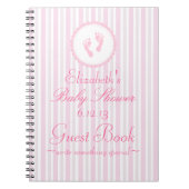 ピンクのベビーの足跡のベビーシャワーの来客名簿 ノートブック (正面)