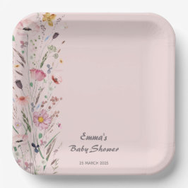 ピンクのベビーの開花ワイルドフラワーベビーシャワー ペーパープレート