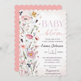 ピンクのベビーの開花ワイルドフラワーベビーシャワー 招待状