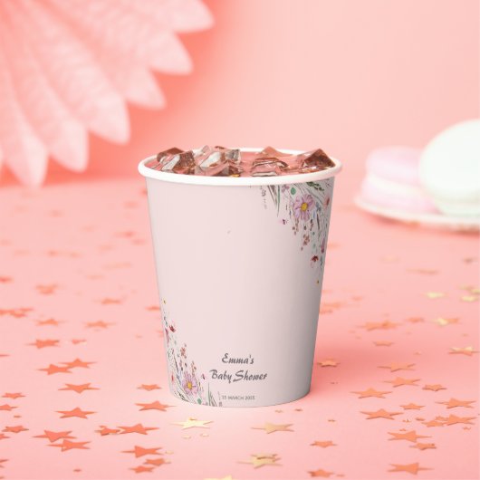 ピンクのベビーの開花ワイルドフラワーベビーシャワー 紙コップ (インサイチュ)