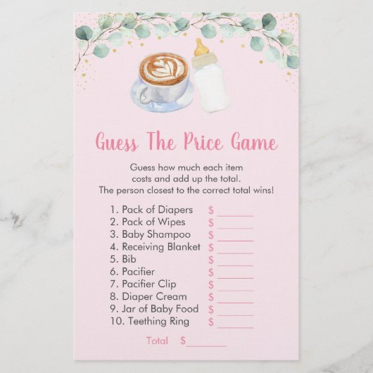 ピンクのベビーは、コーヒーを醸造している価格ゲームを推測 (正面)