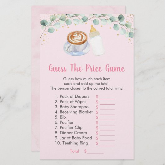 ピンクのベビーは、コーヒーを醸造している価格ゲームを推測 (正面/裏面)