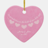 ピンクのベビーガールおめでとうハート セラミックオーナメント (正面)