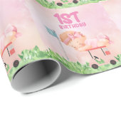 ピンクのベビーガールのためのゴルフ1st誕生日 ラッピングペーパー (ロールコーナー)