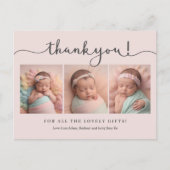 ピンクのベビーガールのフォトスクリプトサンキューカード ポストカード (正面)