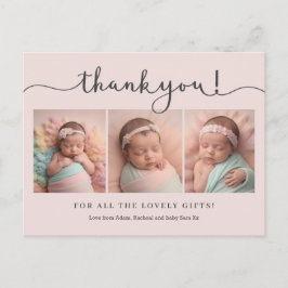 ピンクのベビーガールのフォトスクリプトサンキューカード ポストカード